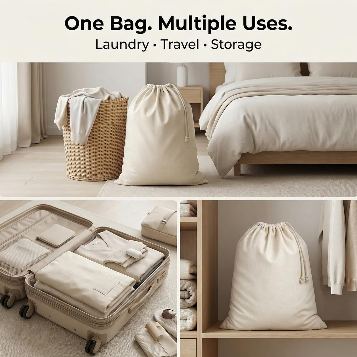 Urban Villa Laundry Bags 1-Pack 28”x36" Extra-Large Cotton Canvas Heavy Duty Washable Durable Travel Laundry Sacks with Drawstring Closure Reusable Hamper Liners for Dirty Clothes Delicates & Lingerie