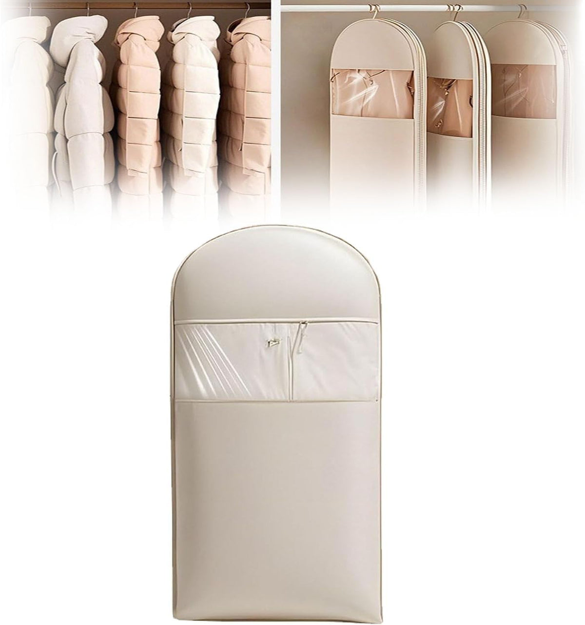 2025 Space Saving Hanging Garment Bag with Self Compression Zipper, Transparent Visibility Space Saving Hanging Protector for Down Coat with Self Compression Zipper (Large)