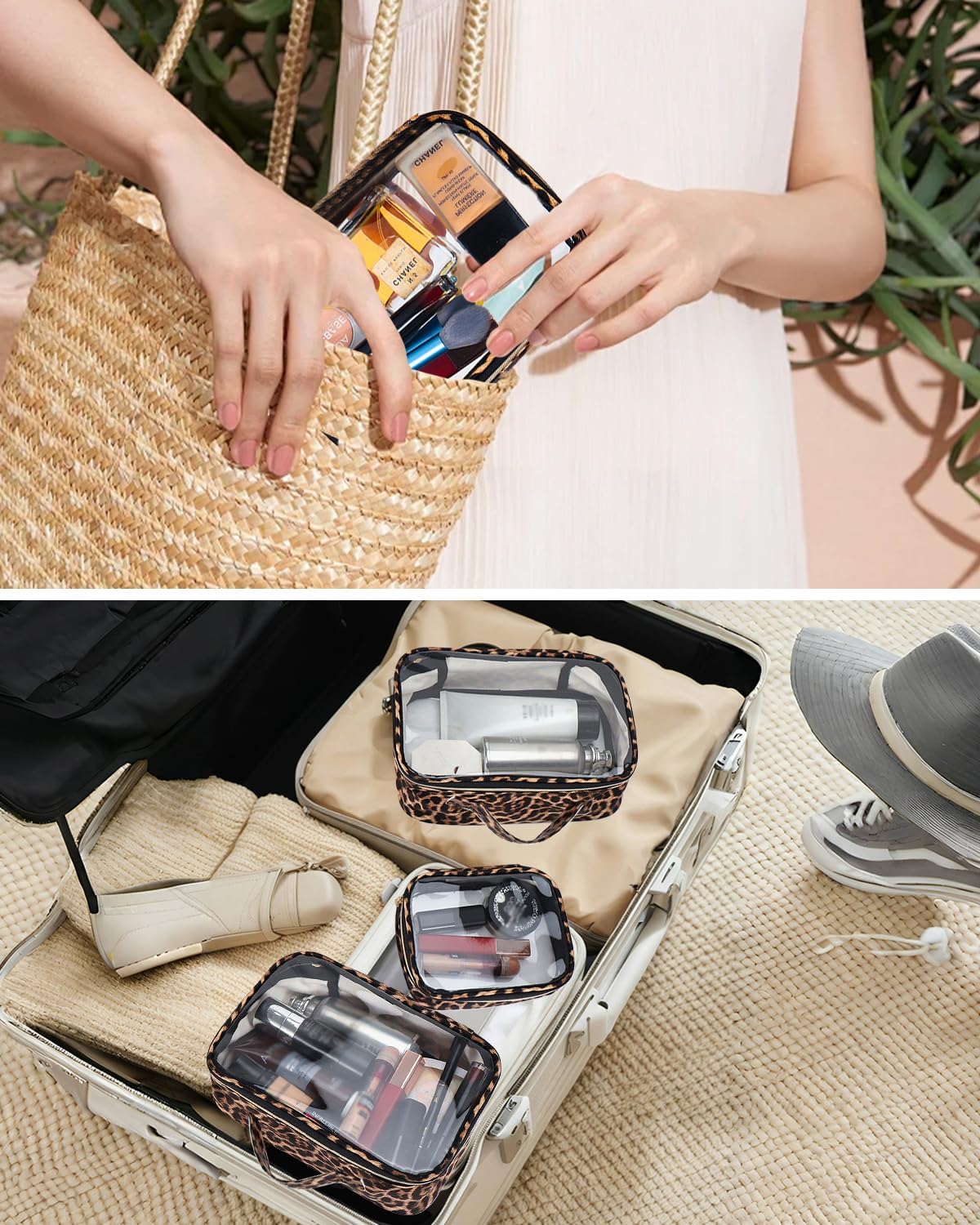 3 Pack Clear Toiletry Bag for Women, TSA Approved Organizer for Travel Size Toiletries Carry on Travel Accessories Bag Airport Airline Compliant Bag Makeup Bag Zipper Pouch Set