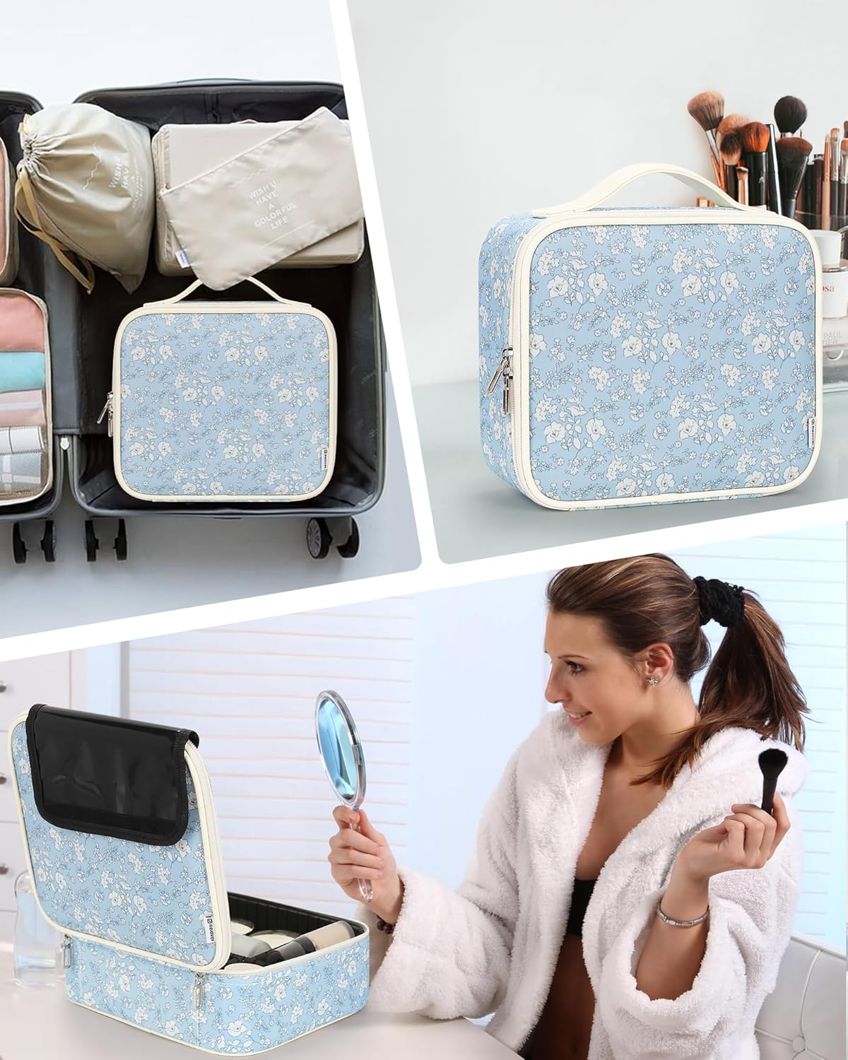 Travel Makeup Train Case Cosmetic Case Organizer Portable Artist Storage Bag with Adjustable Dividers for Cosmetics Makeup Brushes Toiletry Jewelry Digital Accessories