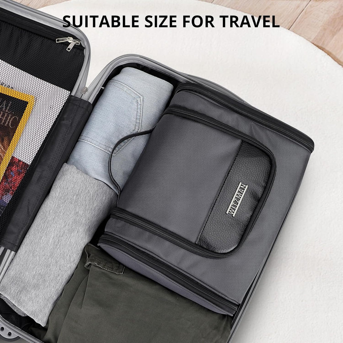 Toiletry Bag for Men Nylon Hanging Water-resistant Shaving Dopp Kit | With Dry-wet Separation Pocket, Multi-pockets for Organized Storage, Lightweight, For Travel, Bathroom, B690 Army Green