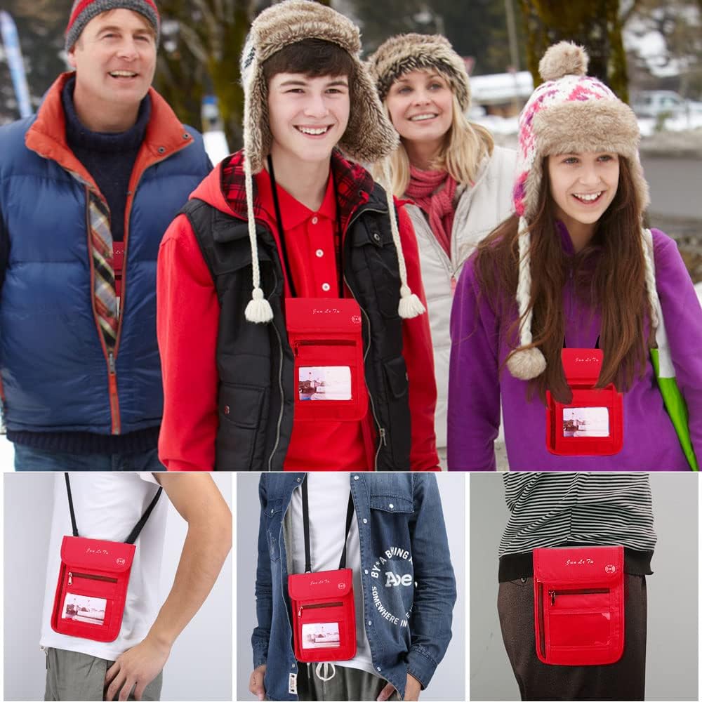 Passport Holder for Travel, RFID Passport Wallet with Visual Window Design, Multifunctional Document Organizer, Waterproof Travel Pouch Neck Wallet for Men and Women, Red