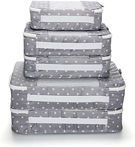 Packing Cubes for Travel - 5 Piece Set with Pattern Design, Lightweight Ripstop Nylon Luggage Organizers with Mesh Panel, Small Medium Large Sizes