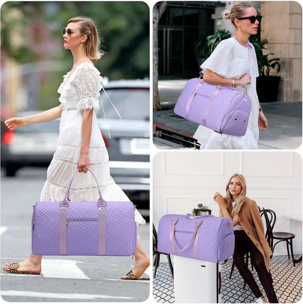 Duffle Bag for Travel, Weekender Bag with Shoe Compartment, Carry On Overnight Bag for Women with Toiletry Bag, Gym Bag with Wet Pocket, Hospital Bags for Labor and Delivery Beige