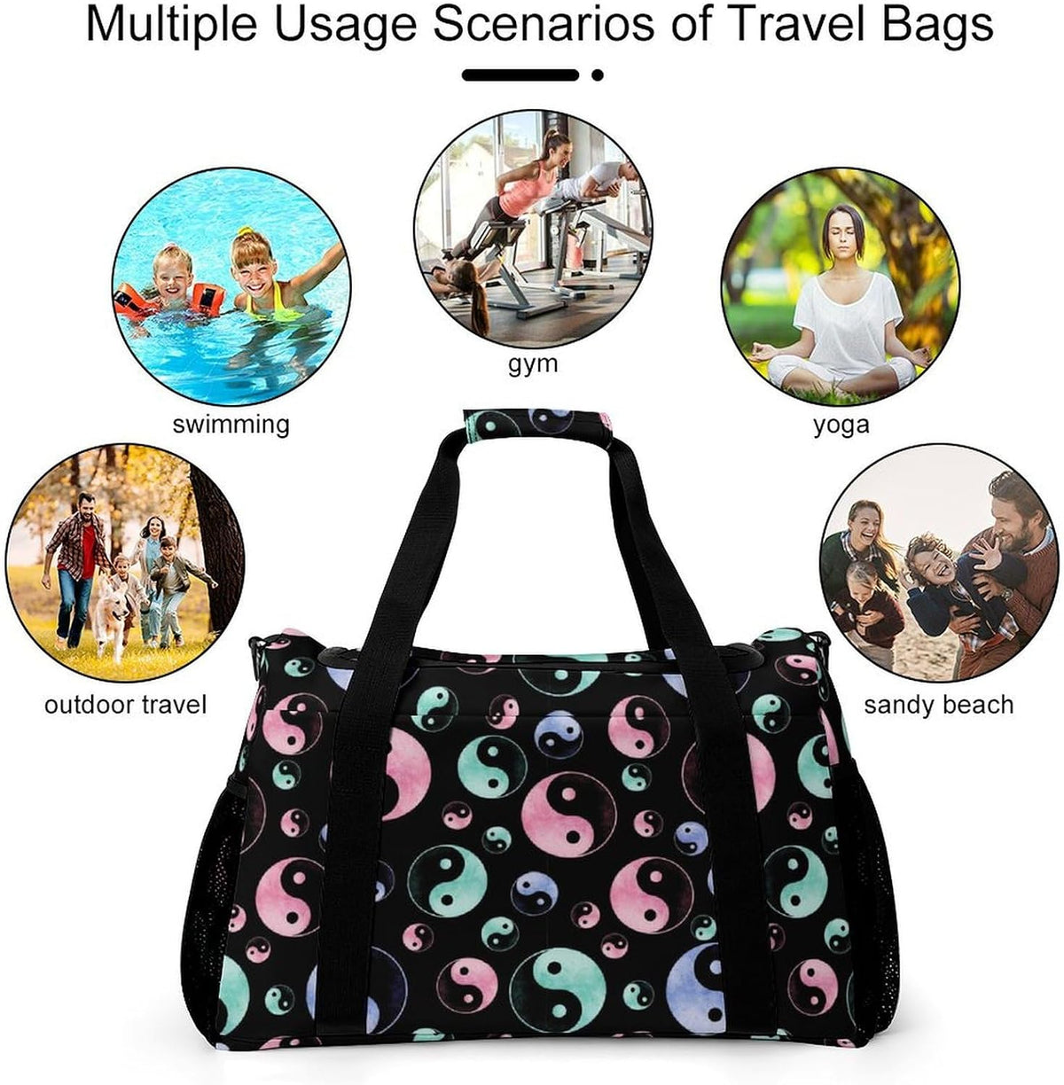 Women Lightweight Travel Duffel Bag Foldable Weekender Overnight Carry On Tote Bag for Gym Yoga