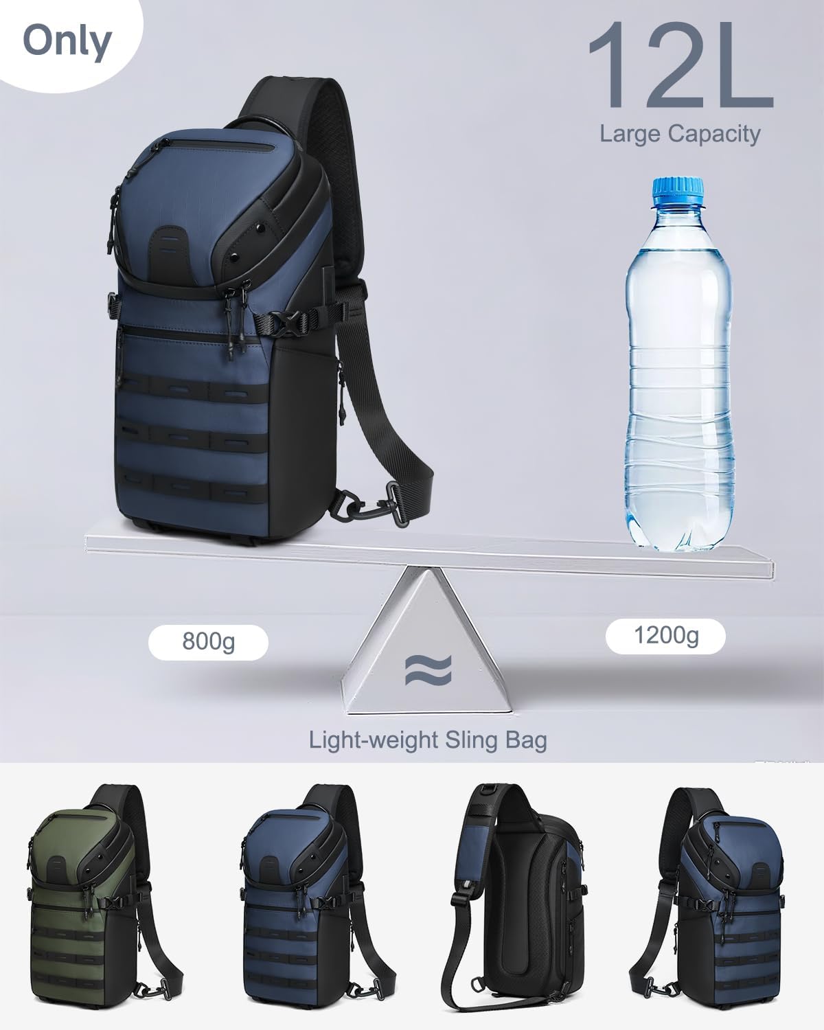 Crossbody Sling Backpack Sling Bag Travel Hiking Chest Bag Daypack Single Shoulder Bag (Grey)