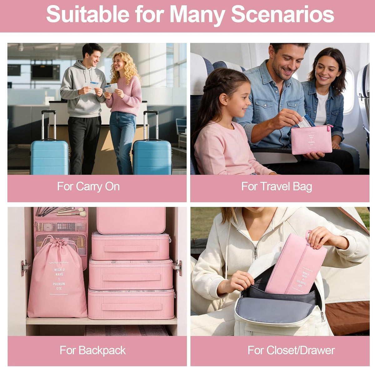8 Set Packing Cubes for Travel,Suitcase Organizer Bags for Luggage with Shoe & Hanging Toiletry Bag, Vacation Essentials & Accessories for Cruise Ship, Airplane Must-Have,Road Trip & Camp Gifts(Cream)