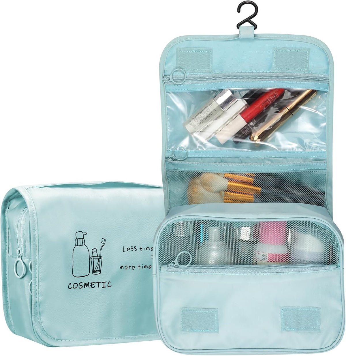 Toiletry Bag, Large Capacity Hanging Makeup Bag with Waterproof PVC Compartment, Travel Cosmetic Organizer for Women, Makeup Lovers, Cruise, Gym, and Family Trips, Blue