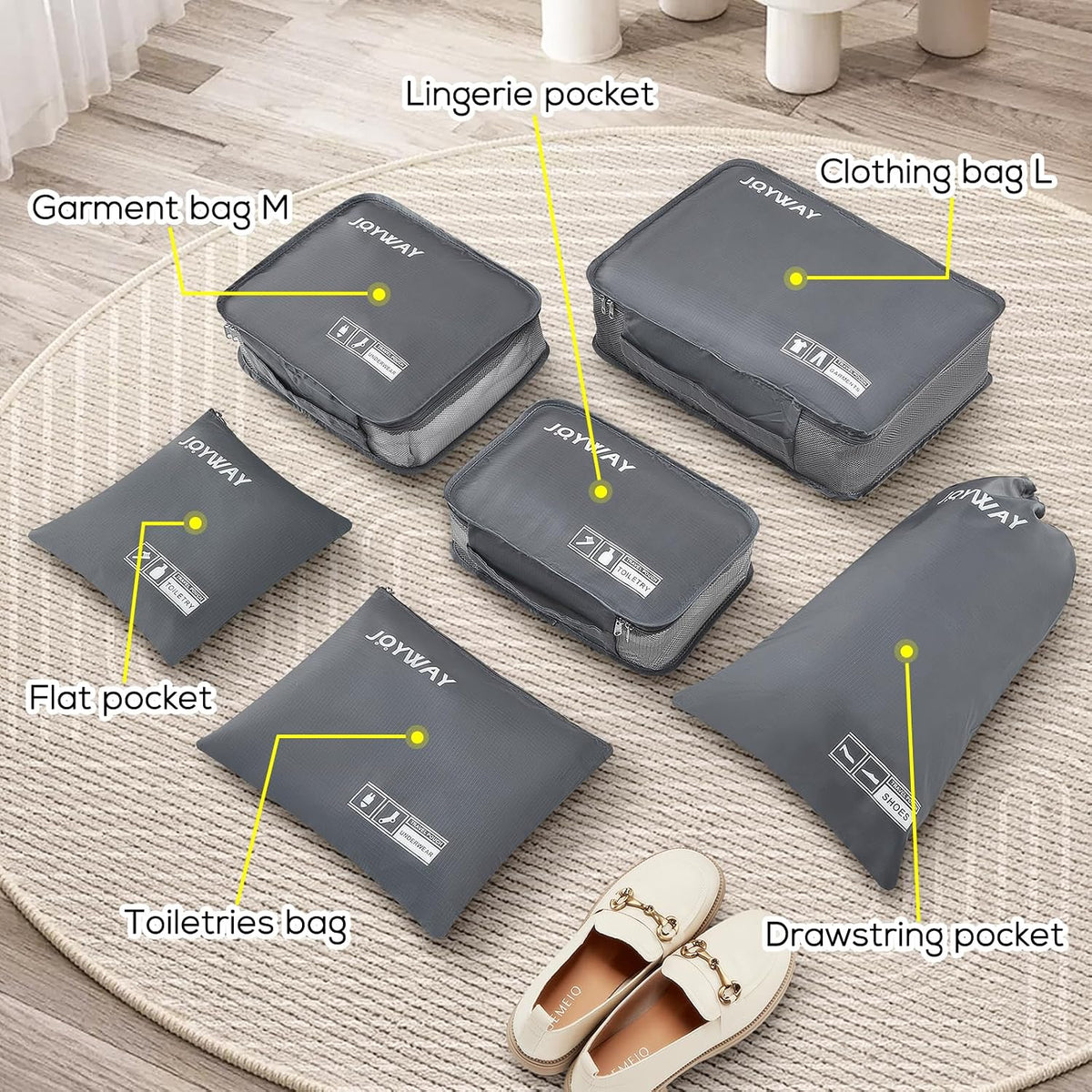 6 Set Packing Cubes for Travel, Lightweight Luggage Organizer Bags for Suitcases, Travel Essentials Clothes Storage Bags for Carry On, Backpack, Vacation and Business Trips