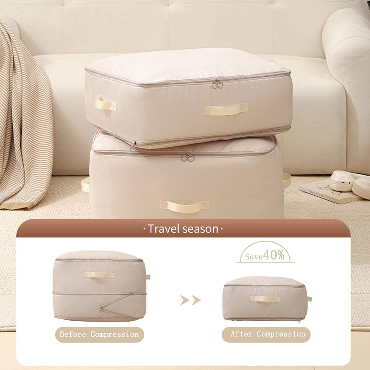 3 PCS Ultra Space Saving Self Compression Organizer, 2025 NEW Comforter Storage Bags, Heavy Duty Moving Bags, Washable Compression Bags for Storage Comforter Blanket, Clothes,Closet, Bedding