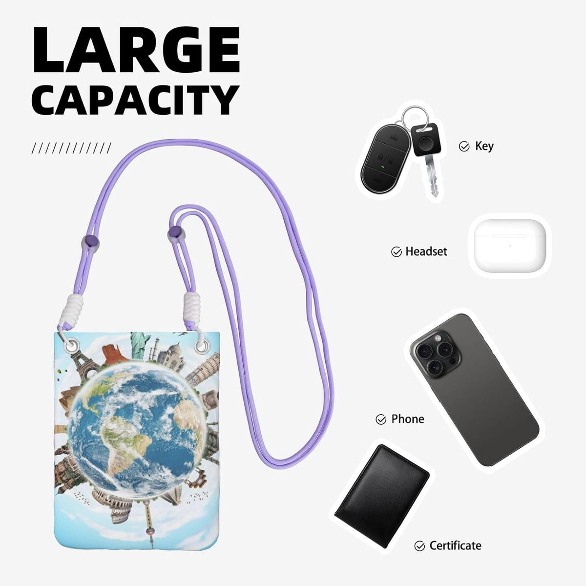 World Travel for Crossbody Phone Bag, Small & Lightweight Crossbody Purse for Women with Adjustable Strap, Water-Resistant Daily Commuter Bag for Phone, Wallet, Keys