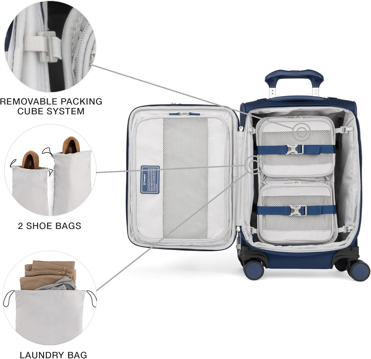 VersaPack+ Lightweight Softside Expandable Carry on Luggage, 8 Spinner, TSA Lock, Compact Carry On 20-Inch, Estate Blue