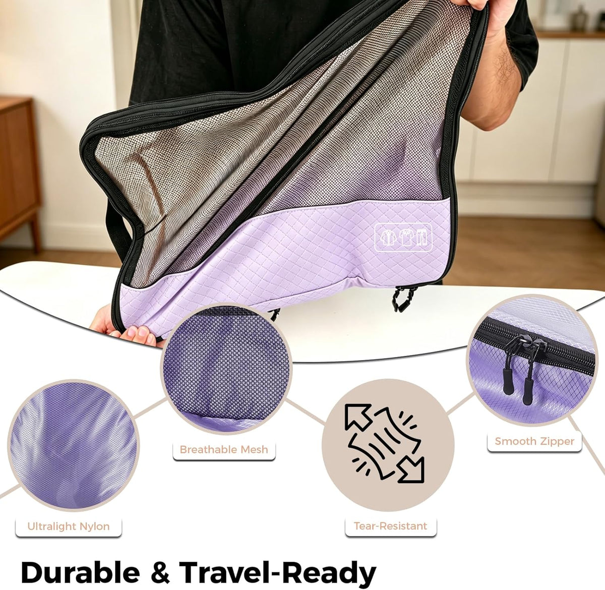 Compression Packing Cubes for Carry On Suitcase Backpack | Lightweight Travel Packing Organizer for Weekend, Space Saving Double-Zipper Packing Cubes with Laundry Bag