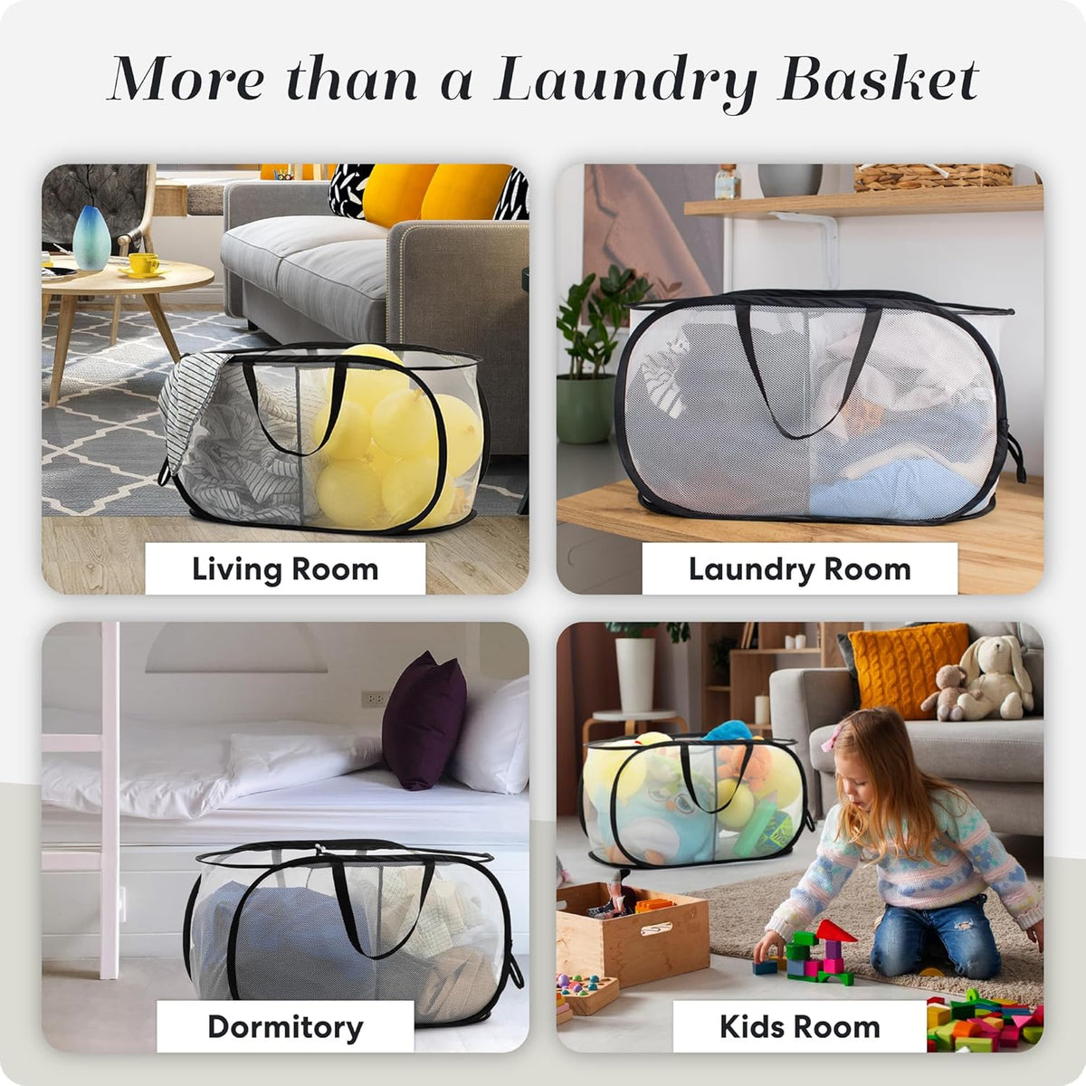 Collapsible Laundry Basket, 2-Compartment Mesh Pop Up Hamper with Handles – Foldable, Space-Saving Dirty Clothes Organizer for Dorm, Travel, Laundry Room, Grey