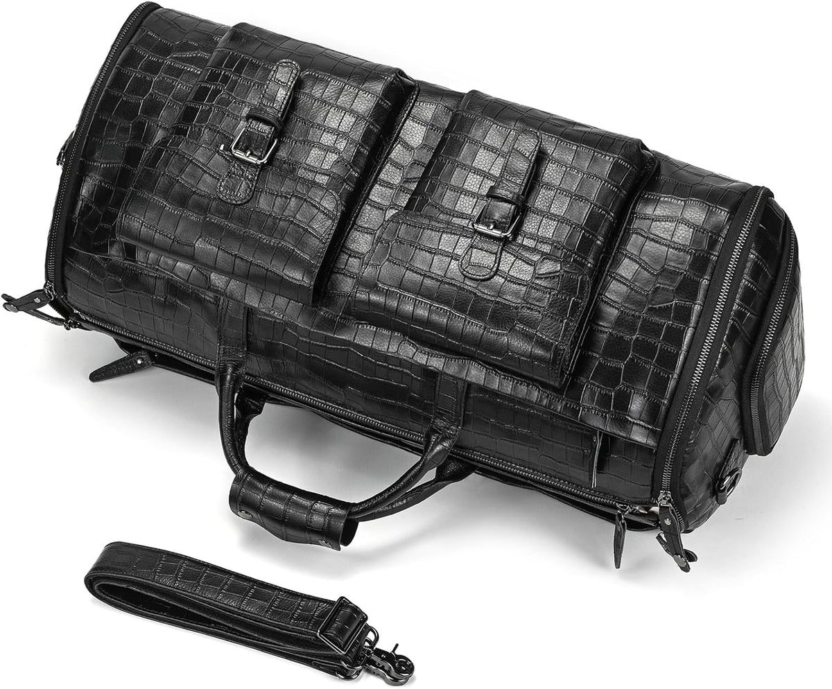 Leather Garment Bag for Men, Convertible Carry on Garment Duffel Bag for Travel Weekender Bag 2 in 1 Hanging Suitcase Suit Bag