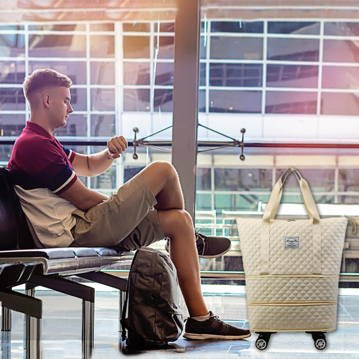 Rolling Duffle Bag with Wheels,Expandable Foldable Duffle Bag,Detachable Rolling Wheels,Rolling Luggage Bag Carry on Duffel Bag,Wheeled Travel Duffle Bag,Gift for Wife and Parents