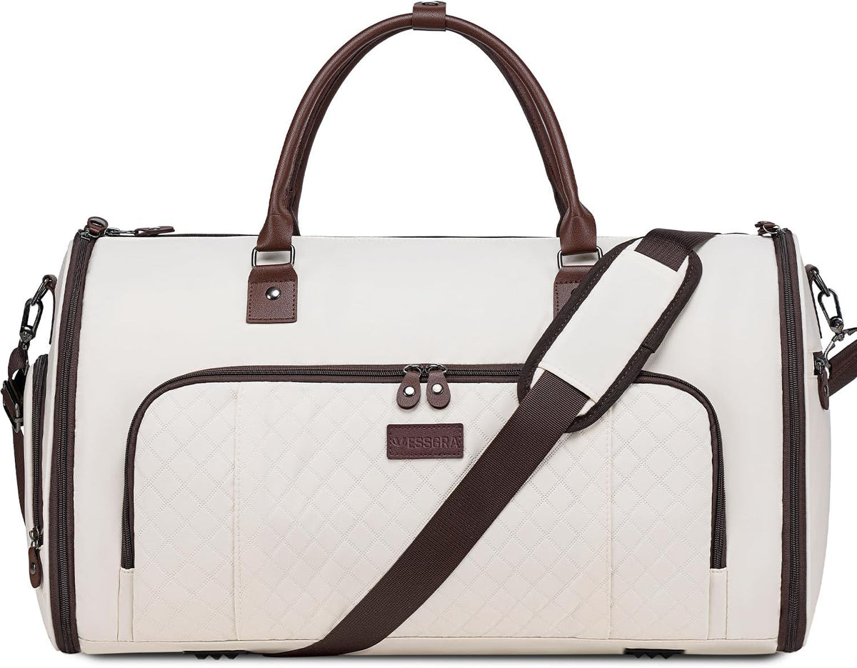 Convertible Garment Bags for Travel, Carry On Garment Duffle Bags for Women, Garment Bag with Shoes Compartment, 2 in 1 Travel Suit Bag with Detachable Shoulder Strap (Beige-New)