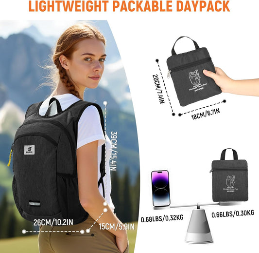 10L Hiking Backpack, Foldable & Packable Lightweight Daypack for Travel, Collapsible Small Compact Hiking Backpack for Women & Men, Green