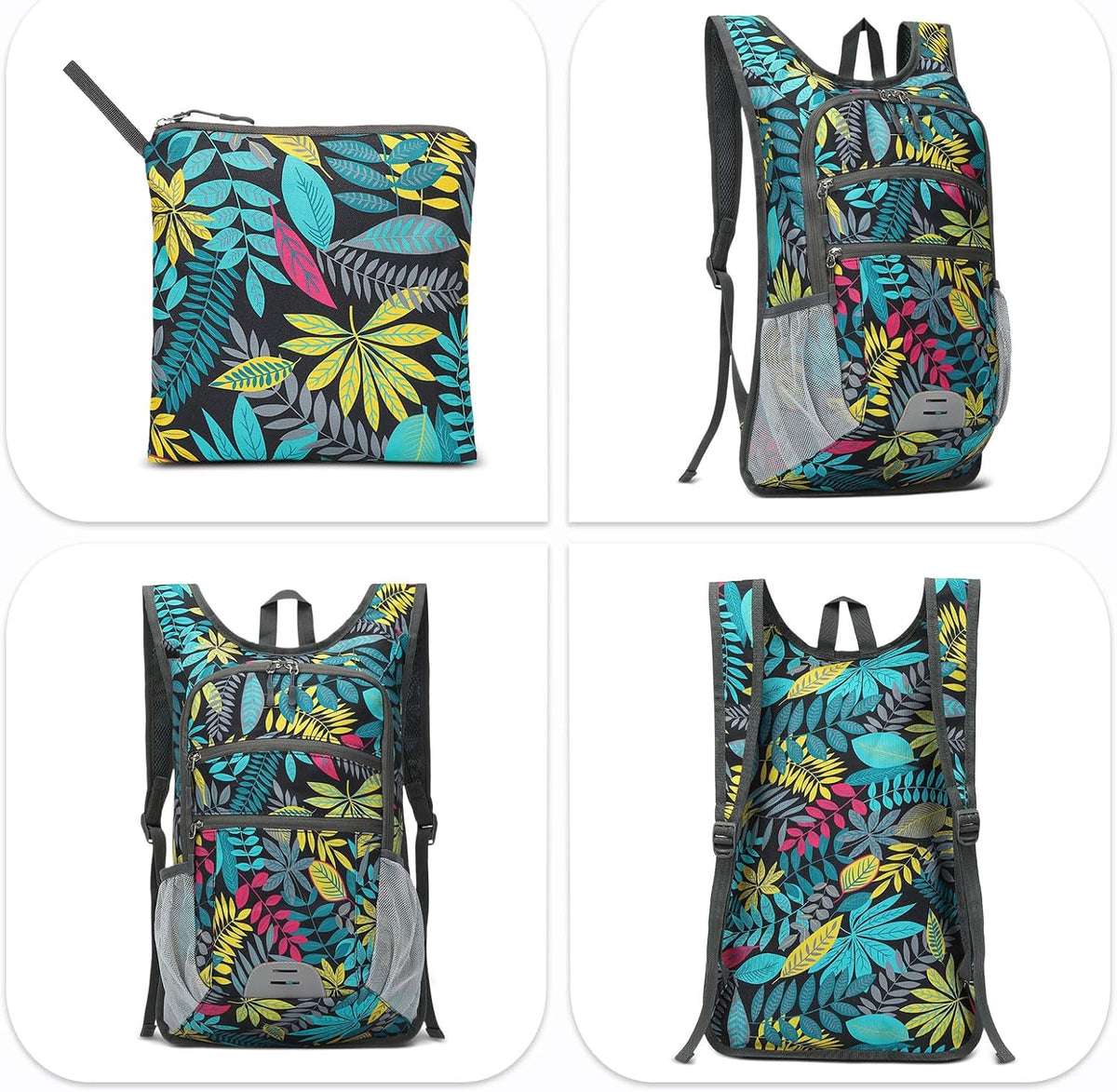 20L Lightweight Hiking Daypack, Foldable Travel Packable Backpack for Men Women for Cycling Camping Outdoor (Leaf Print)