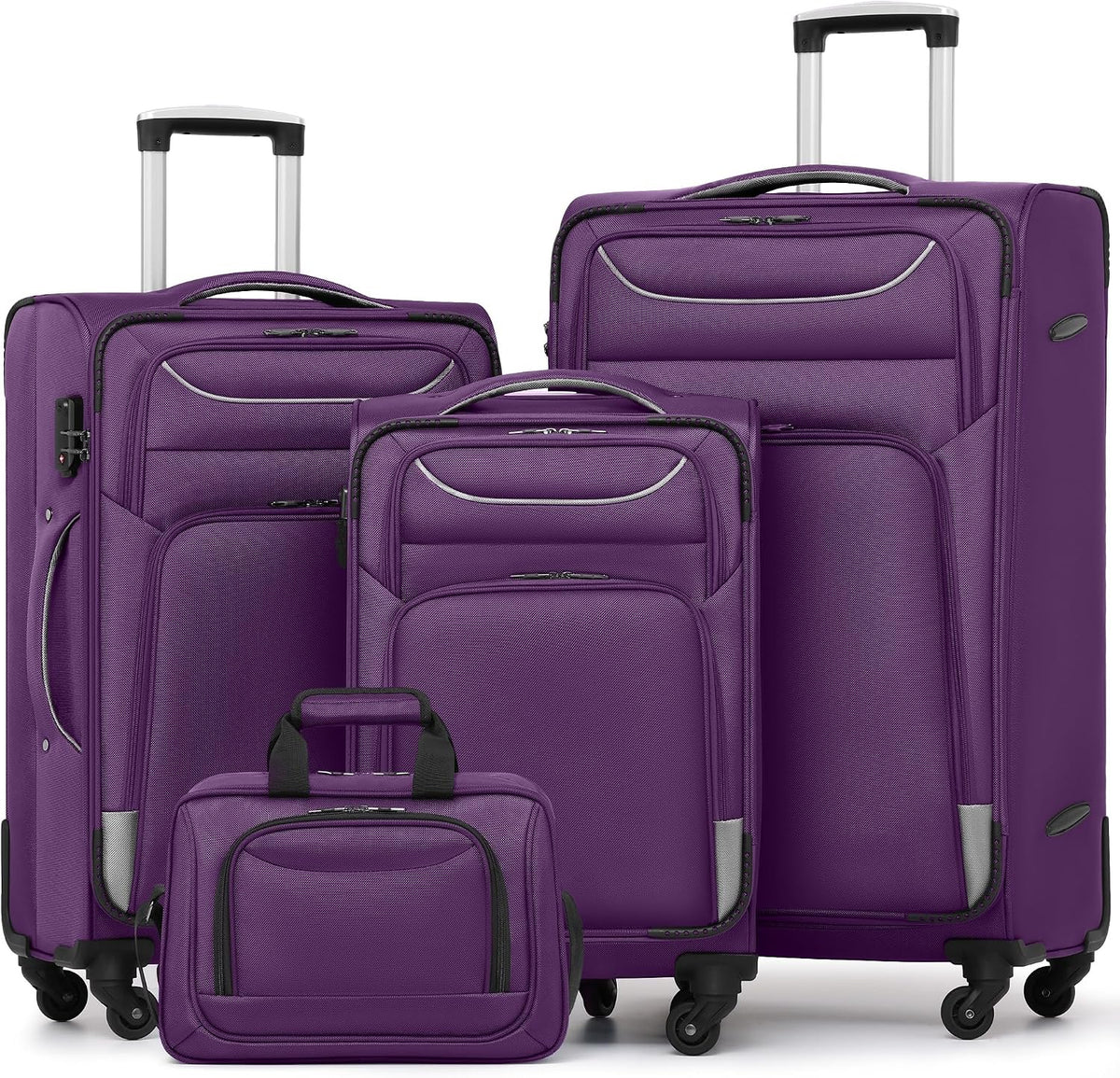 Luggage 4 Piece Set Suitcase TSA Lock Spinner Softshell lightweight (black+red)