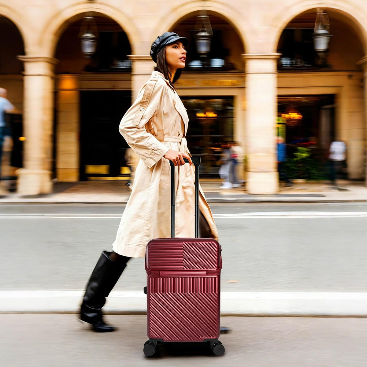 Carry on Luggage Airline Approved, Carry-on Luggage for The Business Trip with Front Pocket, 20 inch Hardshell PC Carry on Suitcases with Wheels, Combination Lock, USB Port and Cup Holder