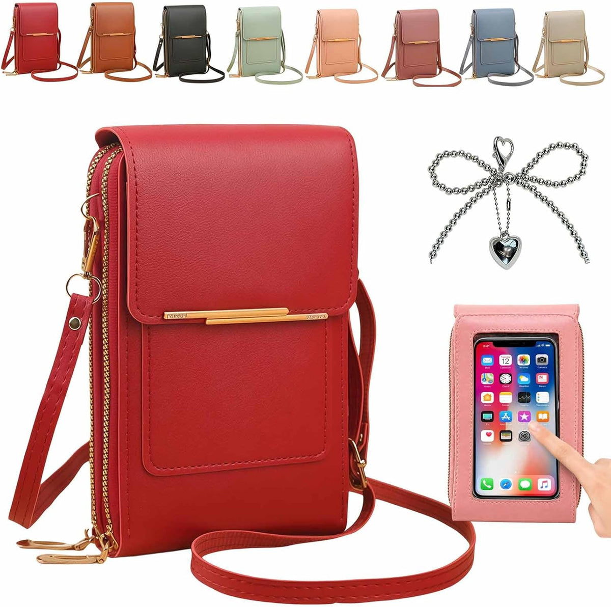 Anti-theft leather bag, Women's Touch Screen Mobile Phone Messenger bag, RFID Block Mobile Phone Purse