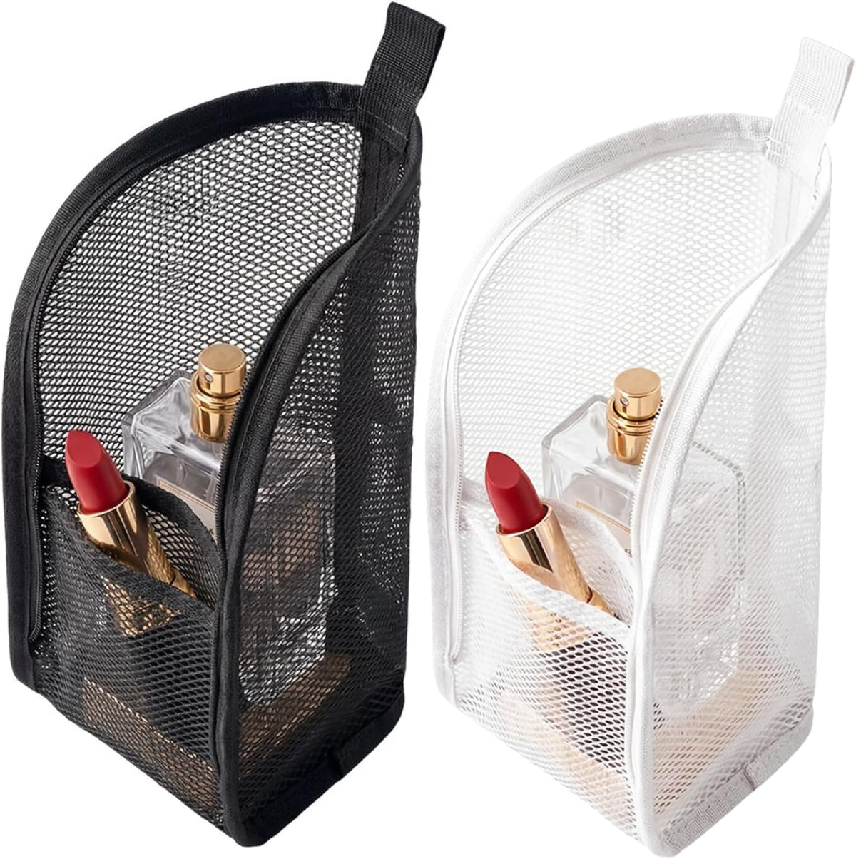 Standing Toiletry Bag, 2026 New Lightweight Foldable Travel Toiletry Bag, Waterproof Mesh Cosmetic Bag for Vacation, Portable Compact Toiletry Organizers for Weekends (White and Pink)