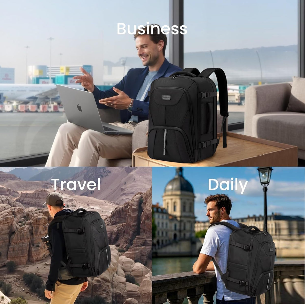 Travel Carry on Backpack for Men Women,Expandable 40L Extra Large Travel Laptop Backpack,Water Resistant Durable TSA Airline Approved Business College Carry on Bag Fit 17 Inch Computer,3 Pcs