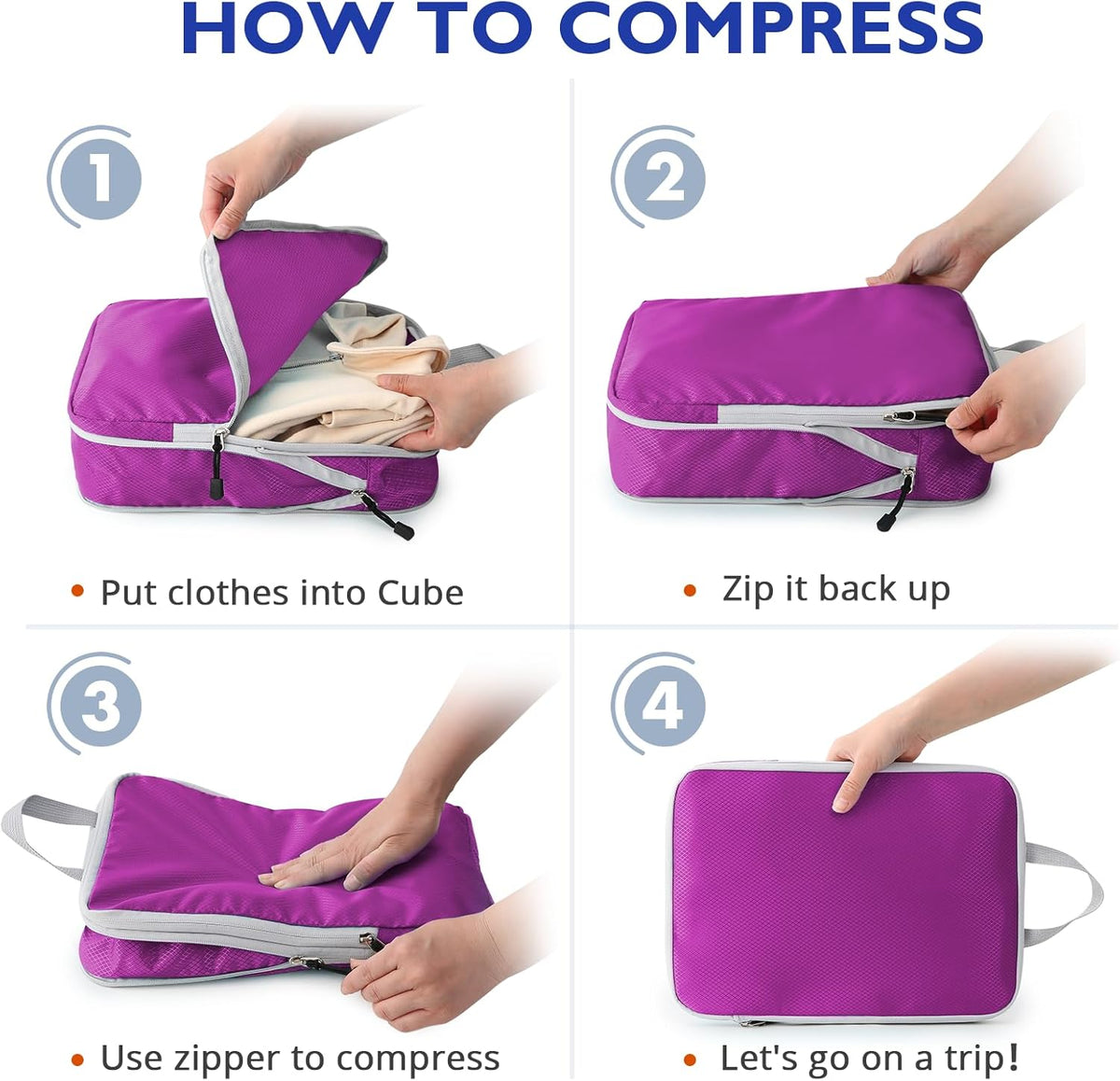 Compression Packing Cubes, Packing Cubes for Travel Compression, Lightweight Compressible Package Organizer for Carry On and Suitcases, Light Grey