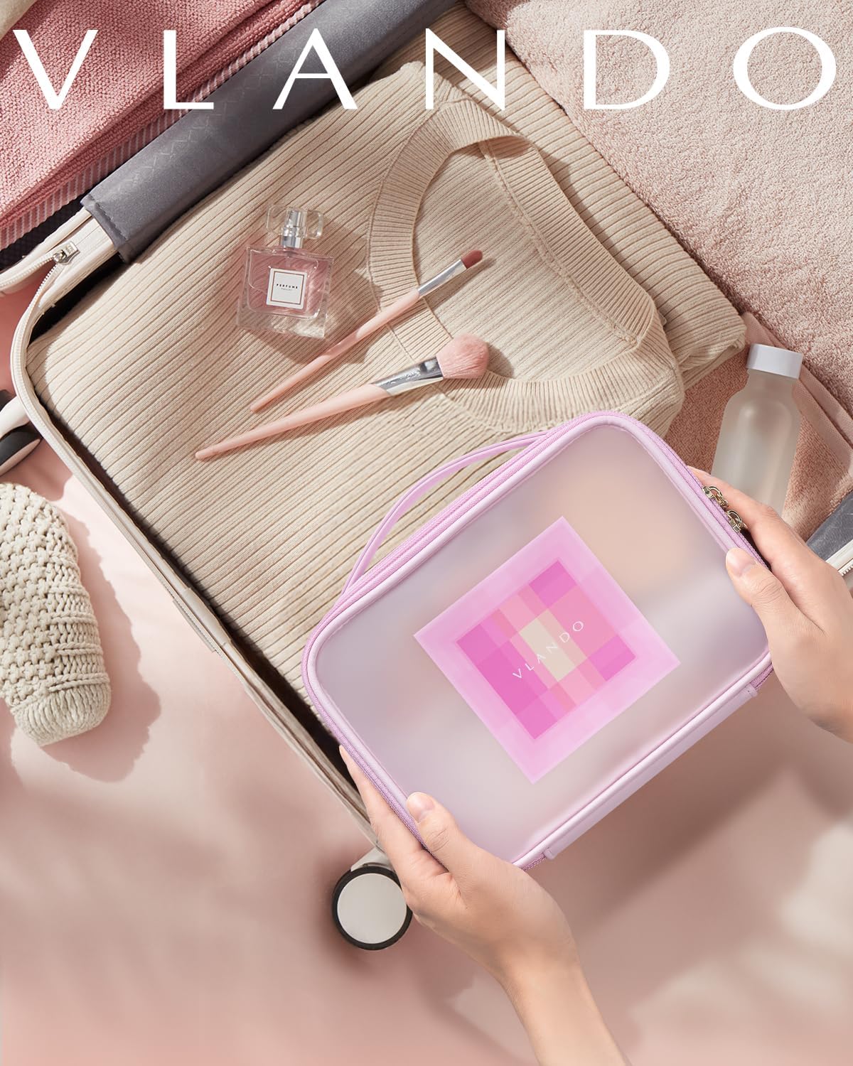 Travel Makeup Cosmetic Case Organizer Portable Storage Bag with Adjustable Dividers for Cosmetics Makeup brushes, girls, women, friends.(gray)