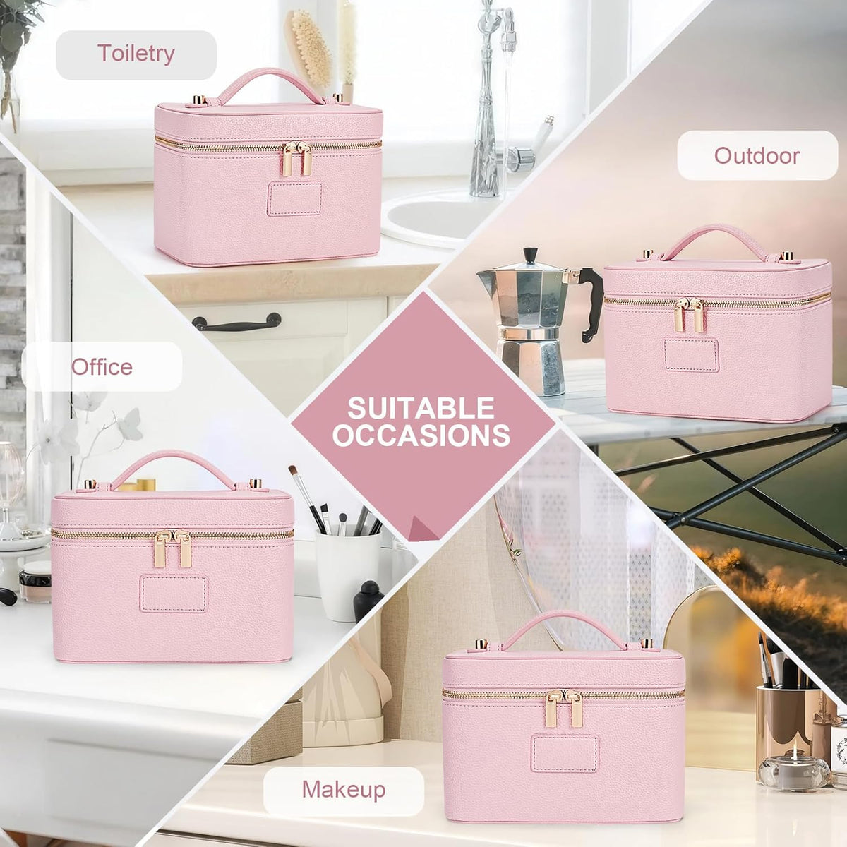 Makeup Bag Vanity Case for Women Leather Cosmetic Bag Travel Toiletry Bags Portable Makeup Organizer Case