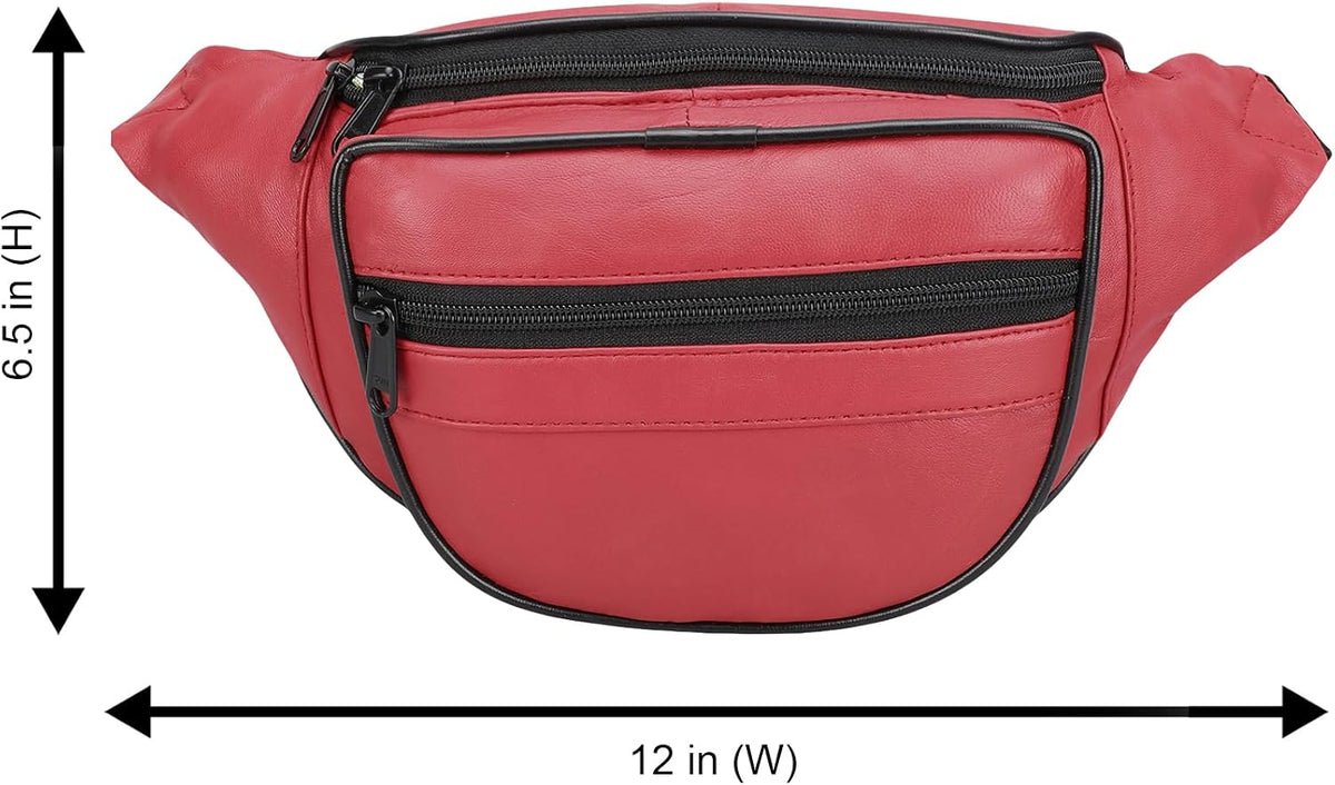 Leatherboss Genuine Leather Designer Travel Fanny Pack Holder Bag with Waist Belt, Red