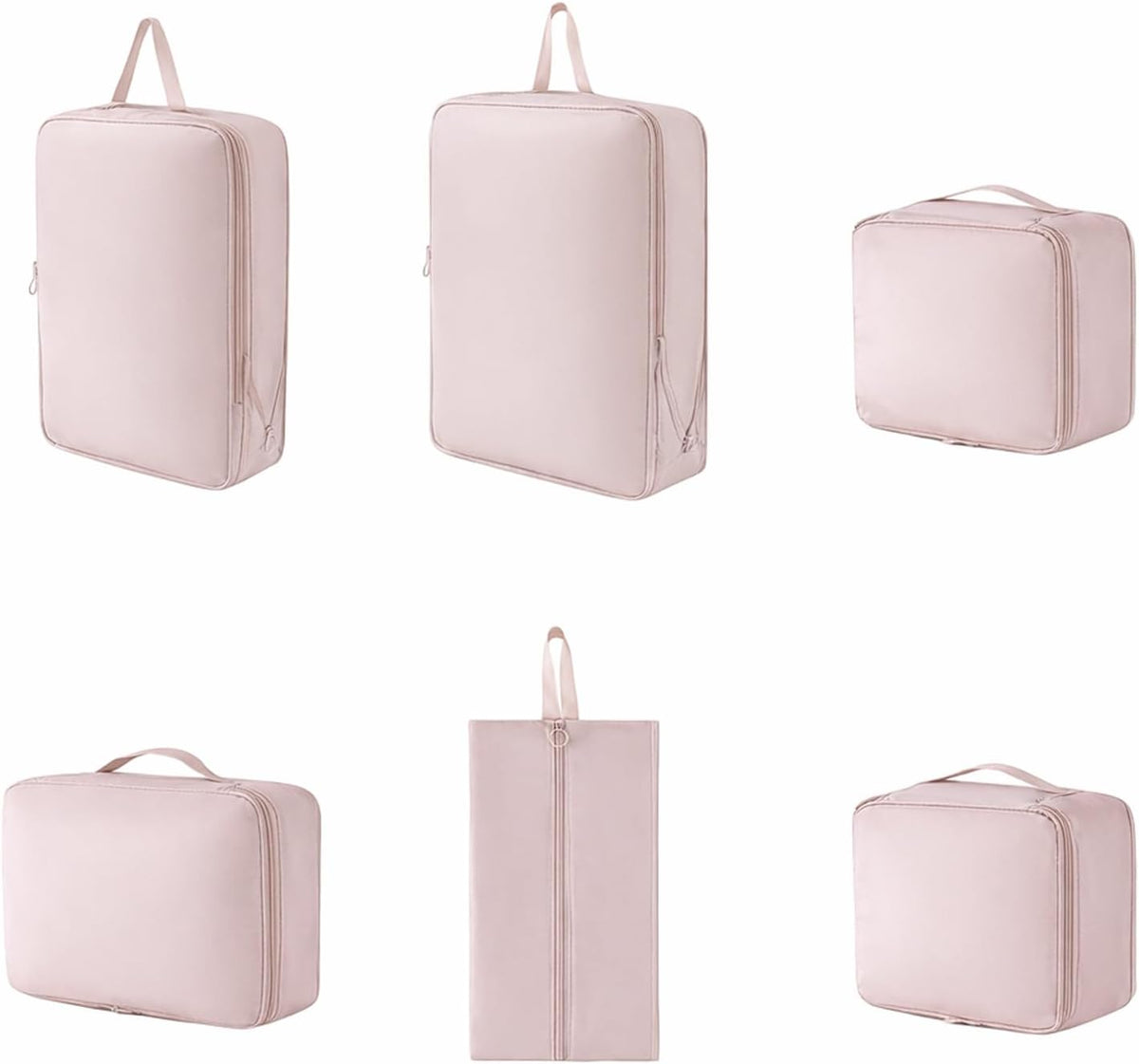 6 Set Compression Packing Cubes for Travel, Durable Space Saver Bags Travel Essentials, Lightweight Luggage Organizer Bags, Beige