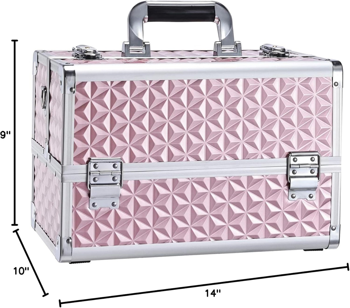 Makeup Train Case Professional Cosmetic Organizer Aluminum Storage Box with 4 Adjustable Dividers Trays Lockable Portable with Shoulder Strap