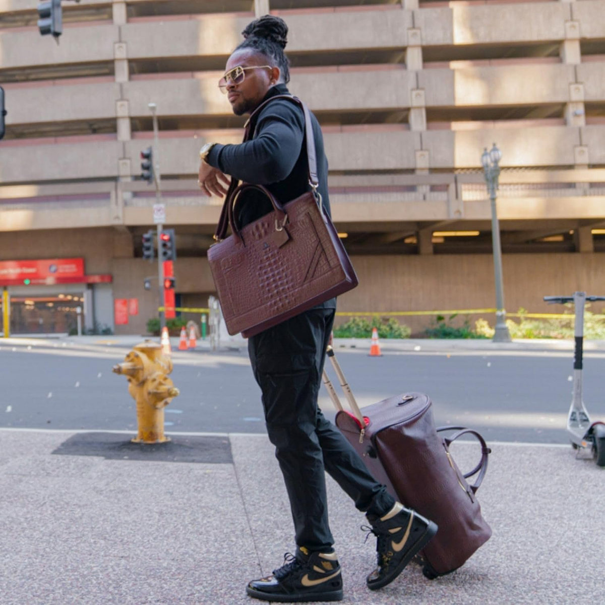 Apollo 2 Large Rolling Duffle Bag with Wheels, Carry-On Roll Duffel for Travel, Gym, Sports, Daily, Weekend & All-Purpose Use for Men & Women (Crocodile Skin, Black)