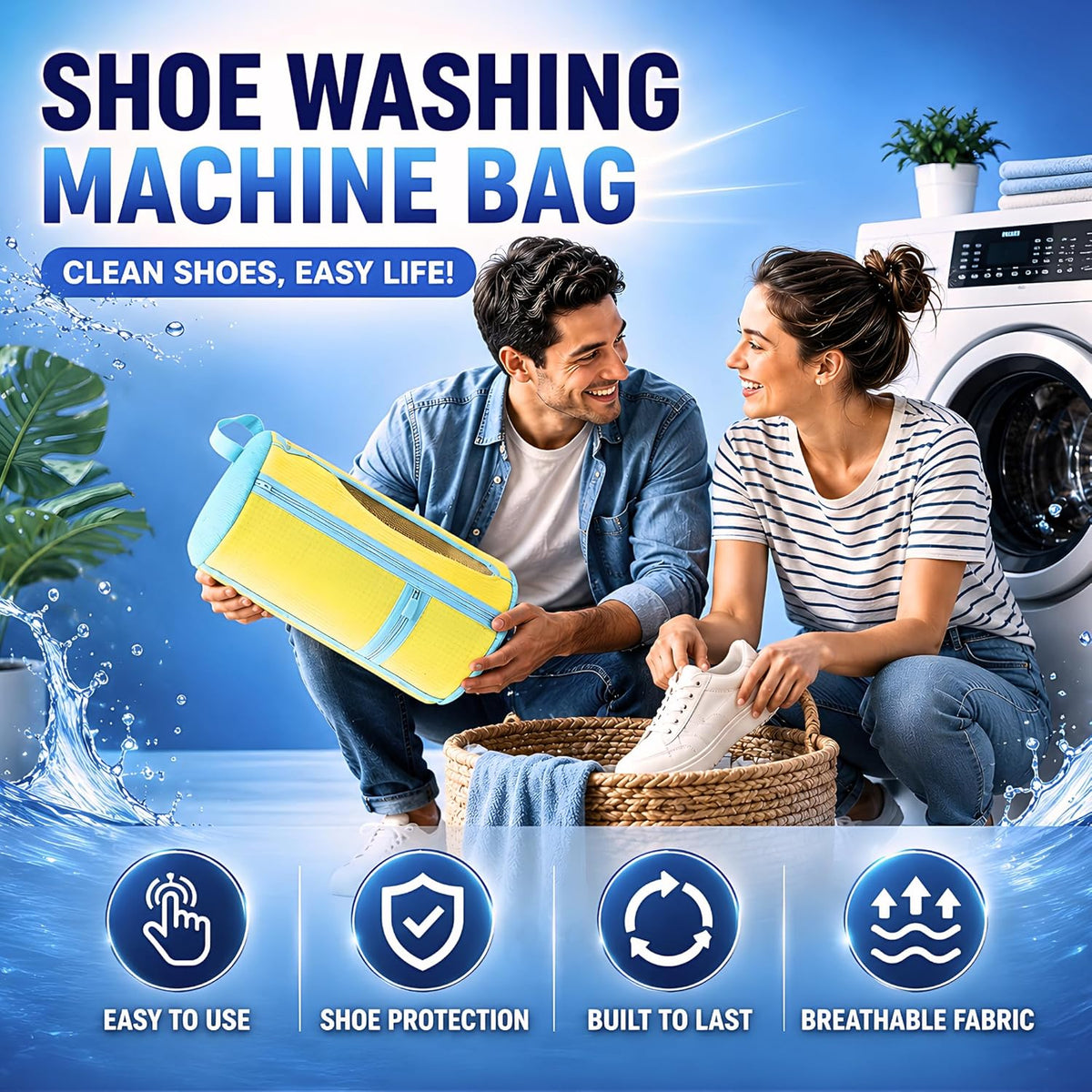 Shoe Washing Machine Bag for Wash & Dry, 4-in-1 Kit 2 Chenille Sneaker Laundry Bags + 2 Dust Bags, Self-Locking Zipper