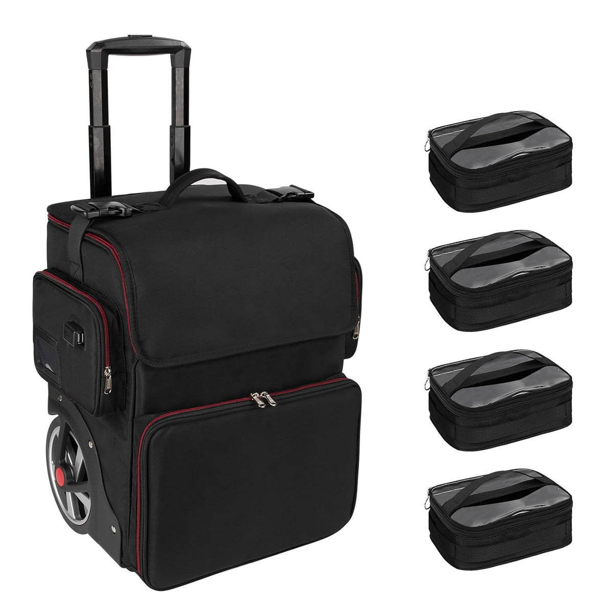 Large Makeup Train Case with 4 Travel Makeup Bags Set, Cosmetic Case for Hairstylist, Hairdresser Storage Bag with Detachable Pouch, Heat Insulation and Anti-Scalding Full Layer