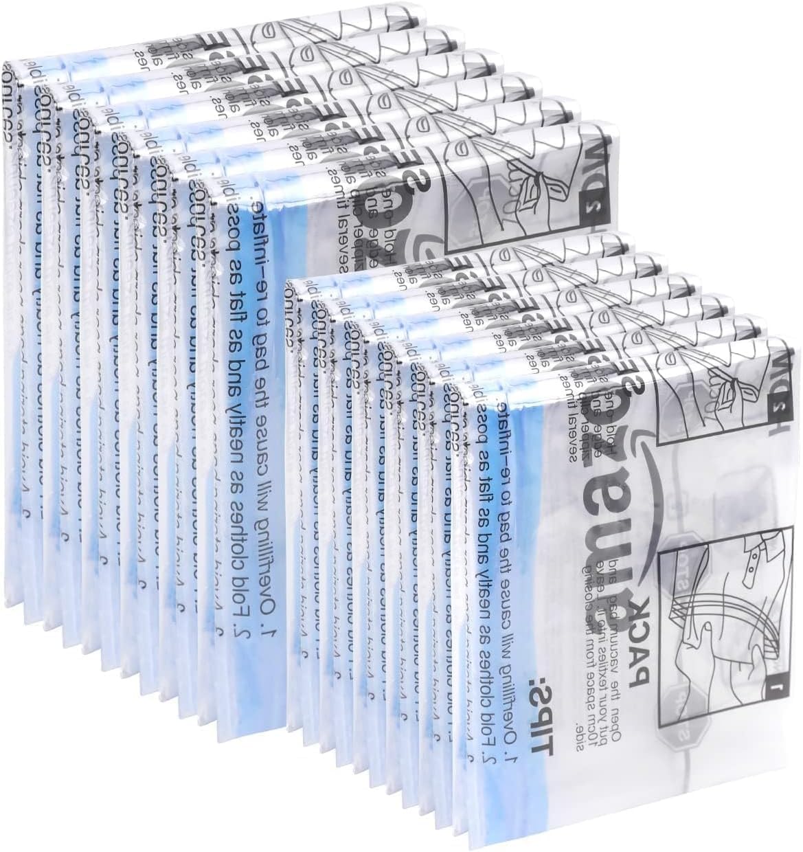 Roll-Up Travel Compression Storage Bags for Clothes and Towels, No Vacuum Needed, Clear, 12 Pack (6 Small & 6 Medium)