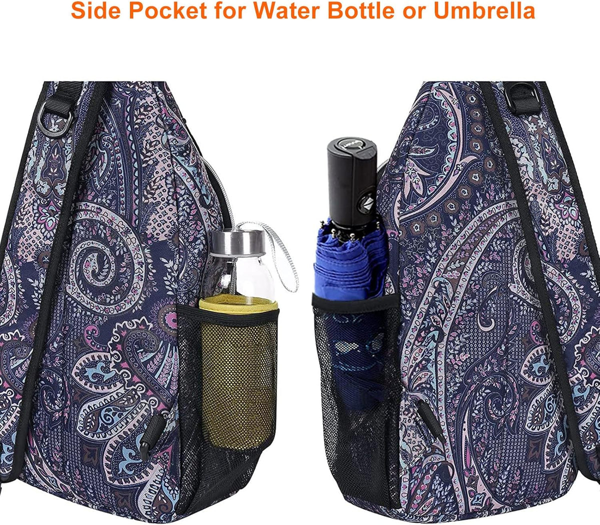 Sling Backpack,Travel Hiking Daypack Pattern Rope Crossbody Shoulder Bag, Navy Blue Base Totem Texture
