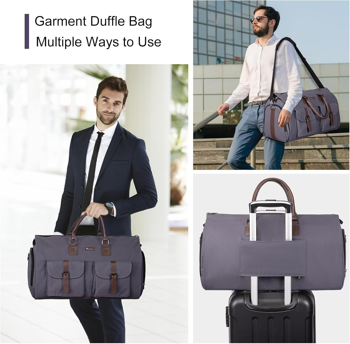 Convertible Weekender Bag - Canvas Duffle Bags for Travel with Hanging Feature, Blue