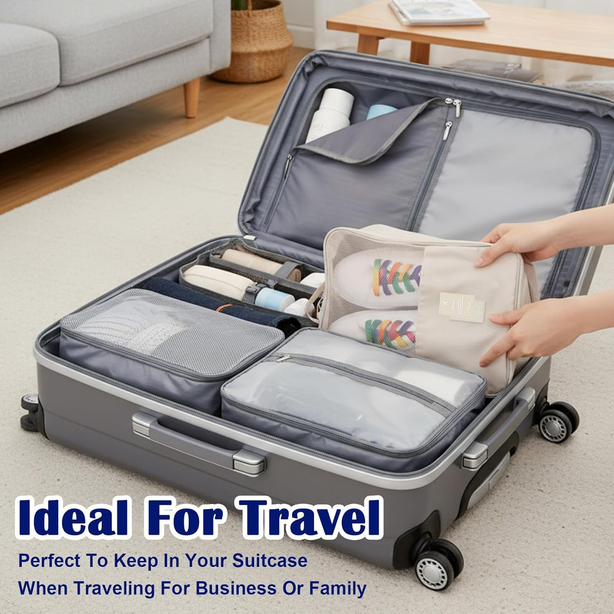 3-Pack Travel Shoe Bags for Packing in Suitcase - Shoe Travel Bag Organizer with Handle, Multi-Layer Compartments Holds 3 Pairs of Shoes, Portable Storage for Men & Women (Beige/Gray/Black)