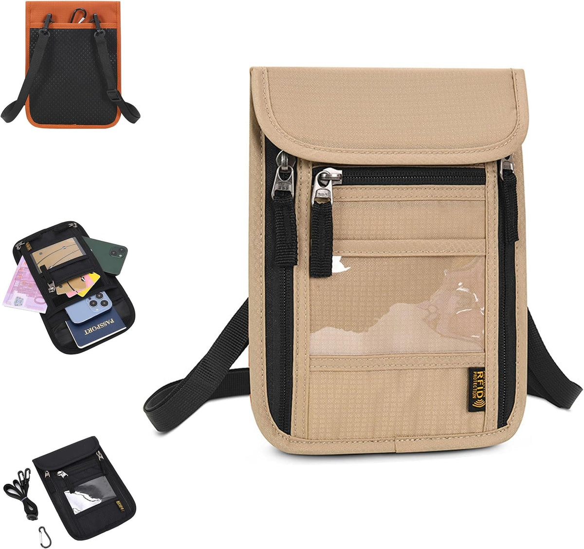 Travel Neck Wallet RFID Blocking, Hidden Passport Holder & Anti-Theft Money Pouch for Men & Women, Lightweight Concealed Undergarment Organizer with Adjustable Strap, Secure Document Holder