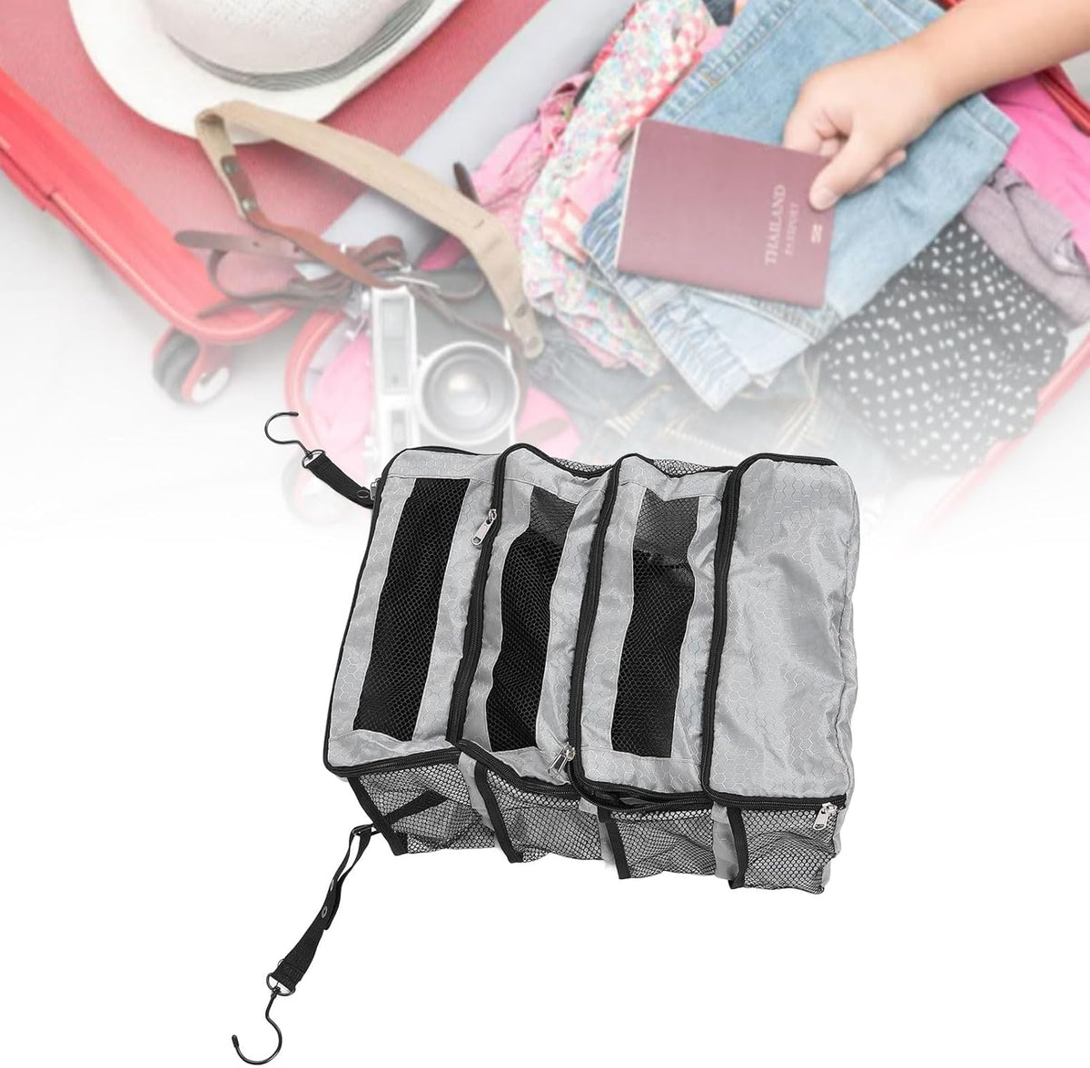 Suitcase Organizer Hanging Suitcase Organizer for Travel Foldable Portable Travel Transport on Bag Luggage Compression Hanging Packing for Travel Carry on Wardrobe (Only Bag), all grey