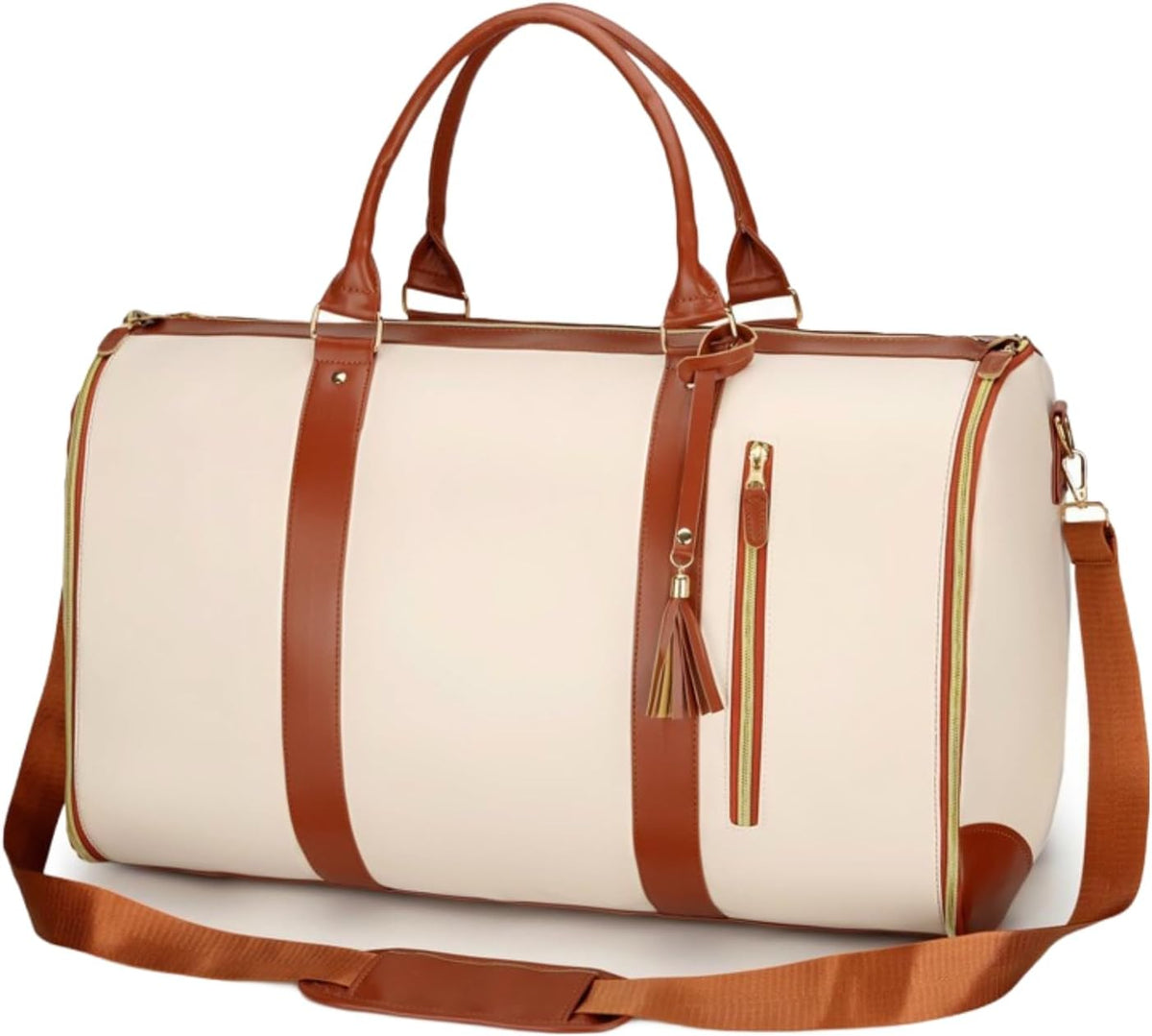 Rolling Garment Bag for Travel, 3-in-1 Convertible Carry On Garment Duffle Bag with Wheels, Waterproof PU Leather No Wrinkle Suit Bag for Business Trip, Wedding, Overnight White