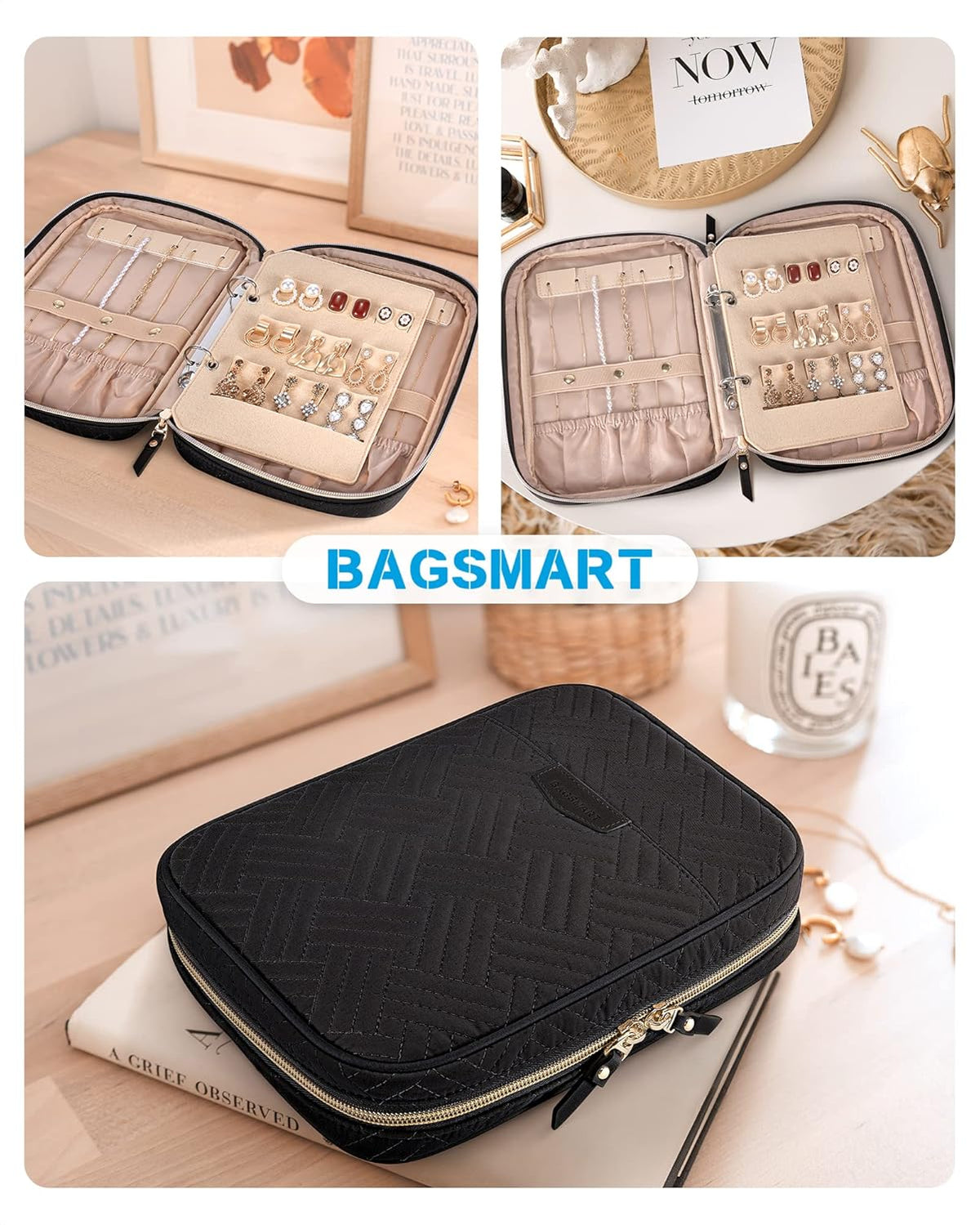 Large Jewelry Travel Organizer Case for Home Jewelry Organizer Storage Ring Binder Jewelry Bags Clear Jewelry Rolls Zipper Pouch Bag for Necklaces, Earrings, Rings, Bracelets, Pink