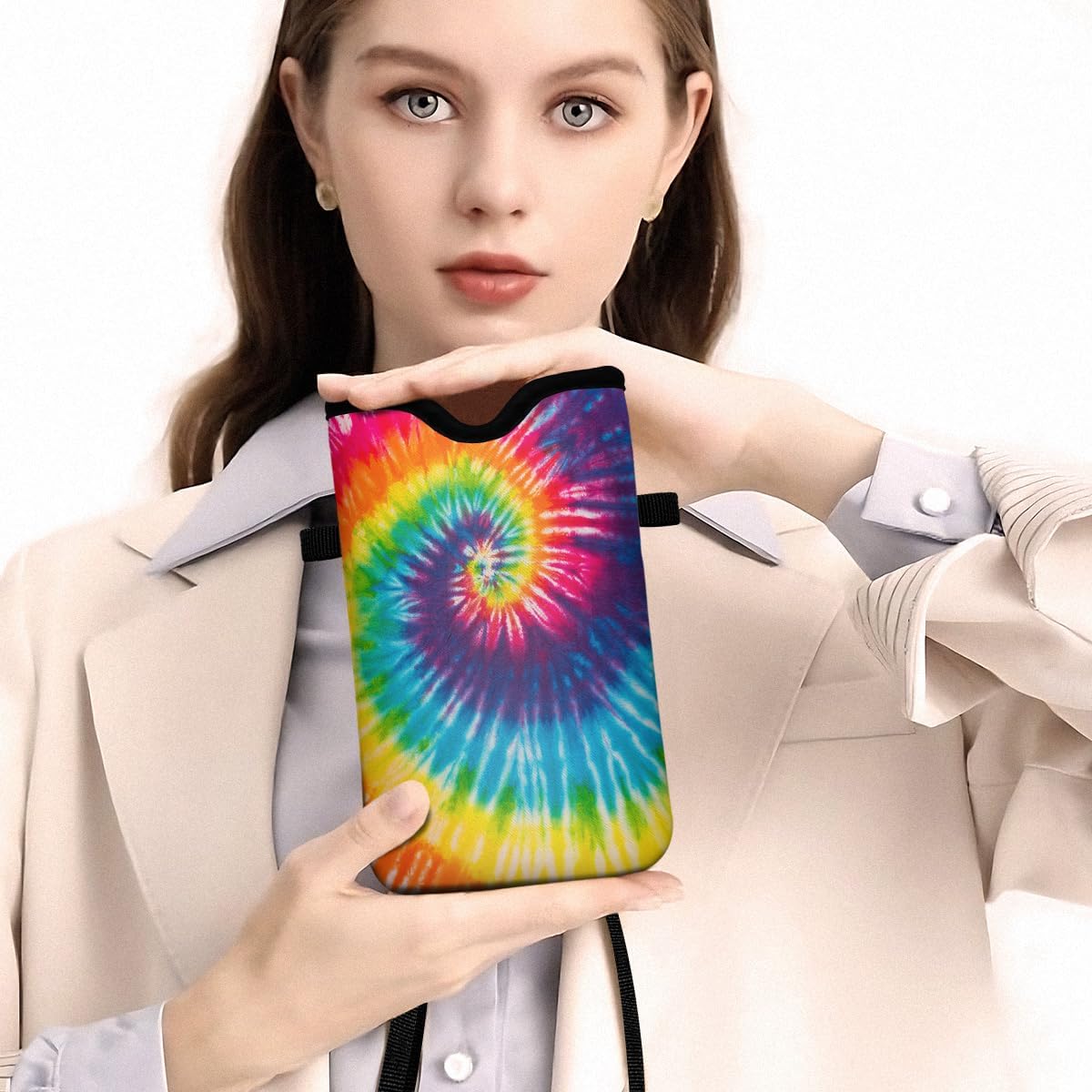 Universal Phone Sleeve Pouch with Crossbody Strap 7.6 X 4.3 Inches Shockproof Water Resistant Mobile Protection Bag-Black Cat Floral Neoprene Phone Pouch Bag