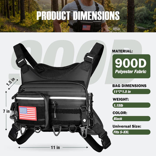 Chest Bag For Men and Women, Chest Rig Tactical Vest for Sport, Running Phone Holder, EDC Travel Chest Pack for Hiking, Running, Motorcycling,Workouts