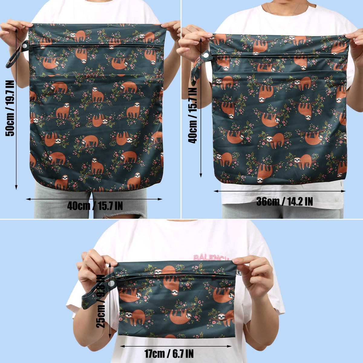 3pcs Cloth Diaper Wet Dry Bags Waterproof Reusable Wet Bag with 2 Zipper Pockets & Handle Washable Laundry Bags for Travel Beach Pool Daycare Yoga Gym Exercise Swimsuits