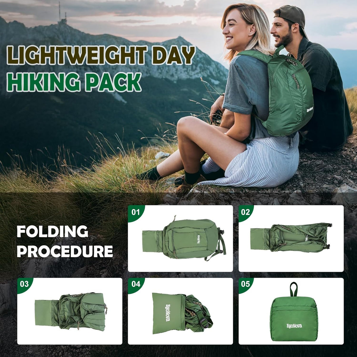 12L Ultralight & Thin Packable Daypack, Small Foldable Hiking Backpack Travel Bag, Water Resistant Day Pack for Men Women