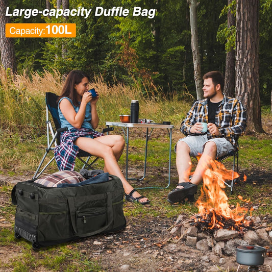 100L Heavy Duty Extra Large Foldable Travel Duffle Bag, 900D Oxford Cloth Water Resistant Lightweight Duffel for Men & Women, Red